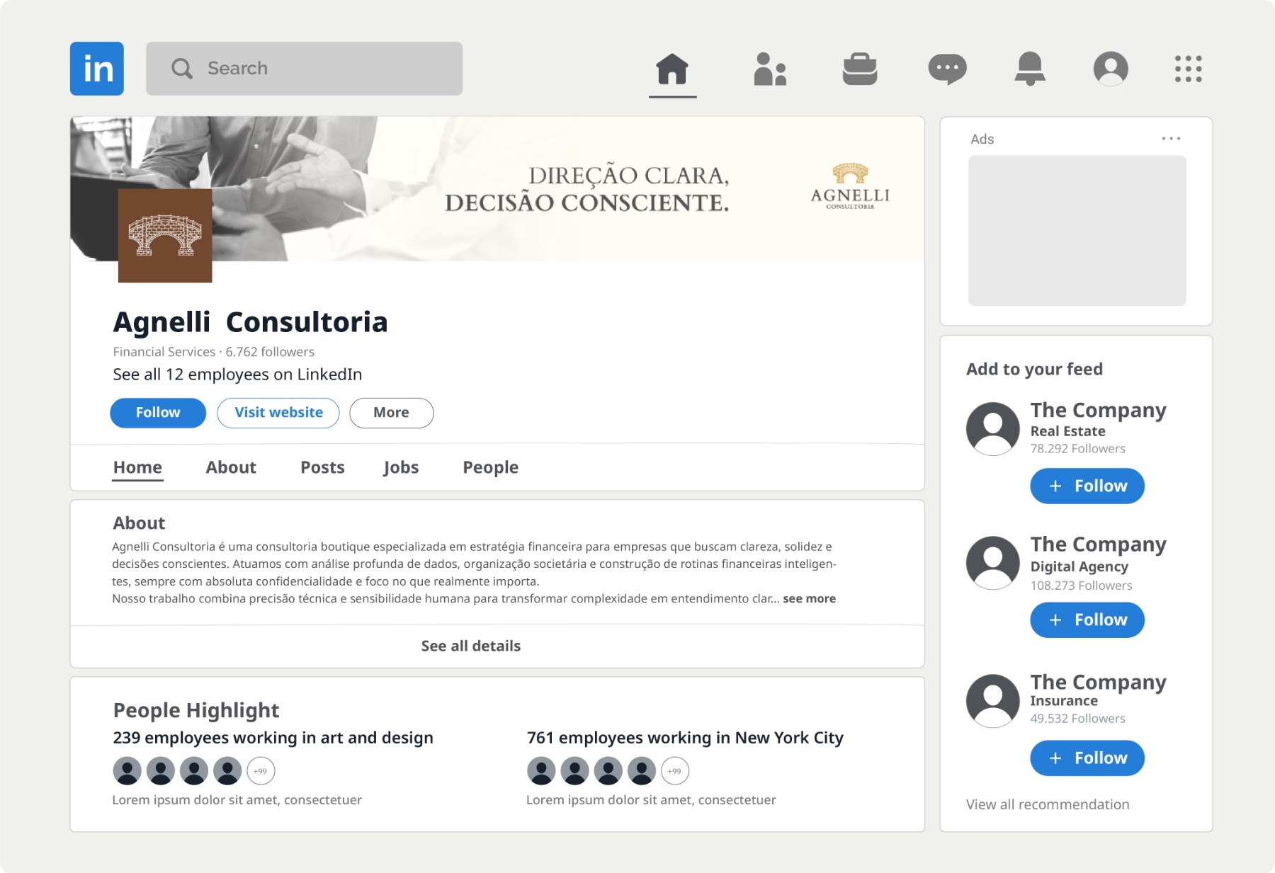 Variação da capa do LinkedIn