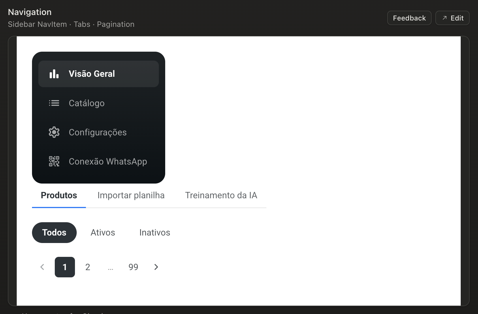 Componentes de navegação do design system