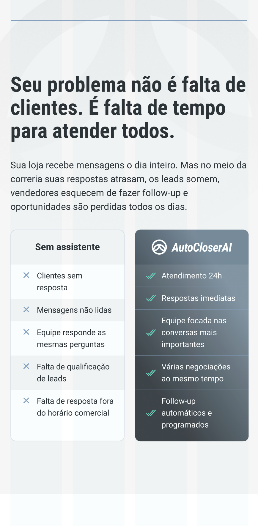 Seção de problema da landing page