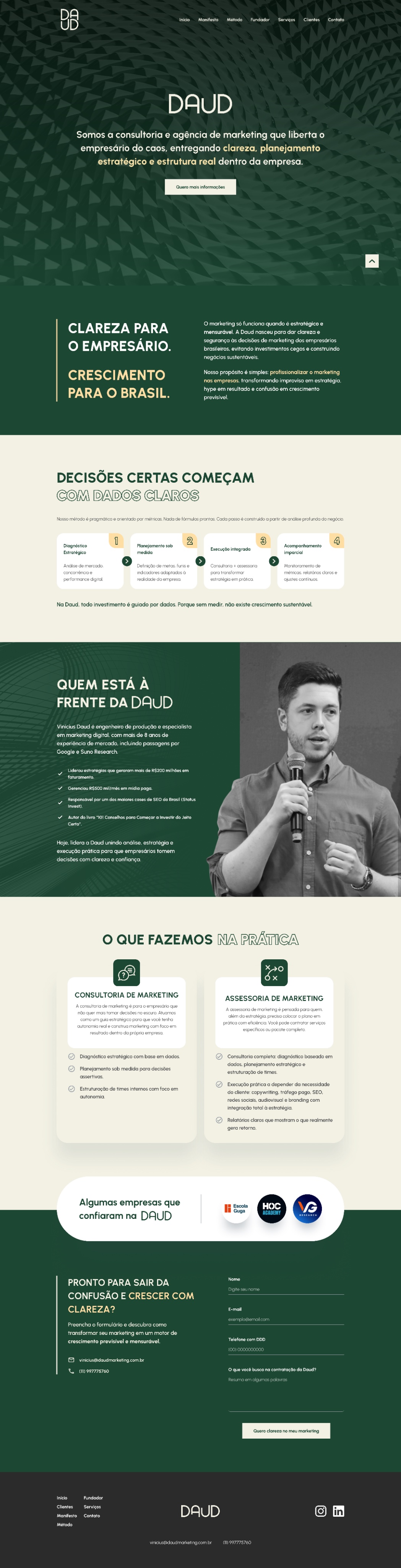 Landing page da Daud em alta fidelidade, desktop