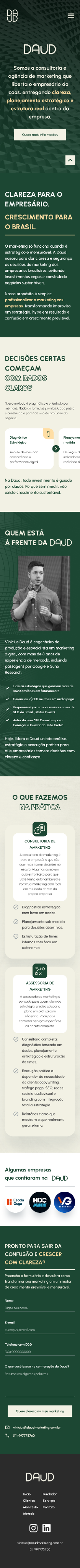 Landing page da Daud em alta fidelidade, mobile