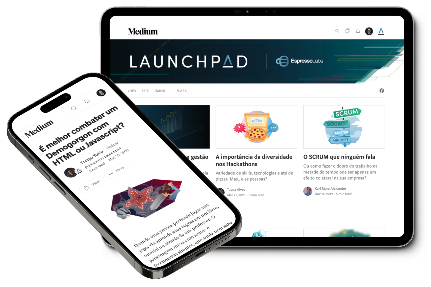 Blog Launchpad no Medium em um tablet e em um celular