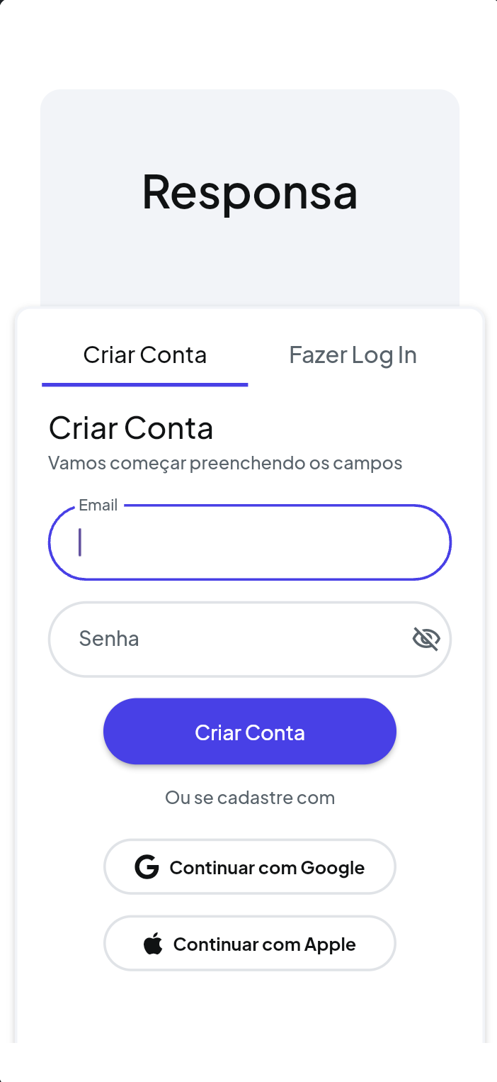 Tela de criar conta do app beta