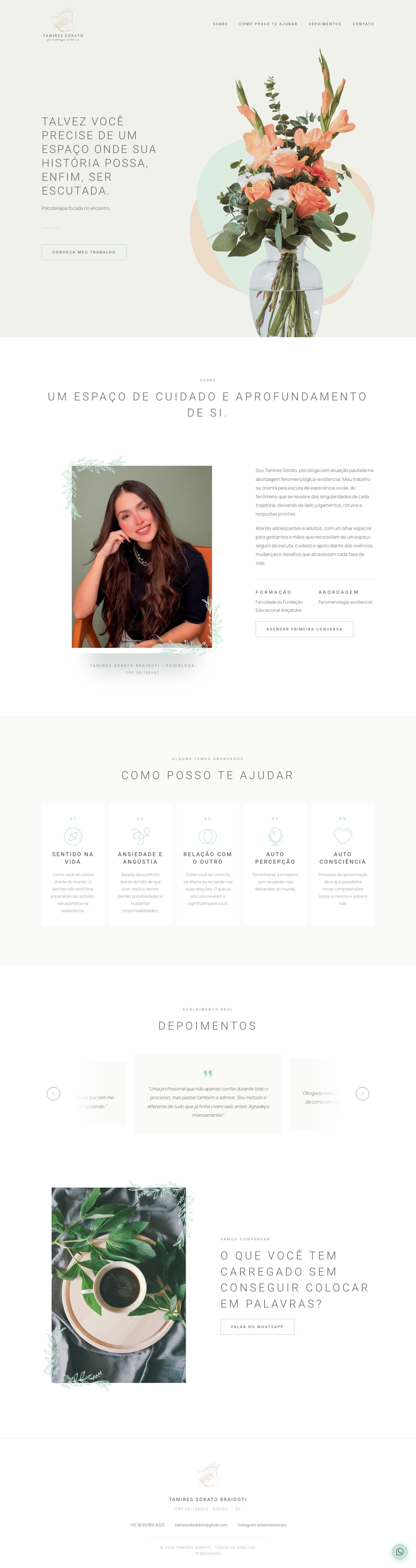 Site da Tamires Sorato, desktop, página inteira