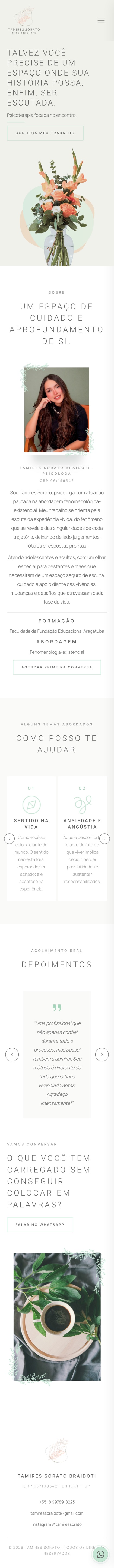 Site da Tamires Sorato, mobile, página inteira
