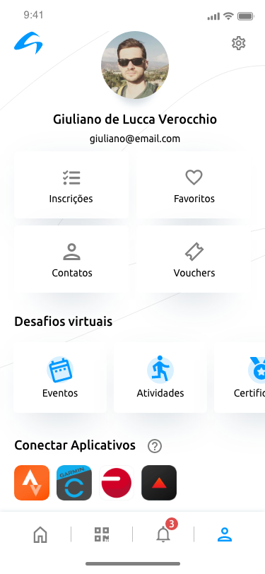 Tela de perfil do atleta