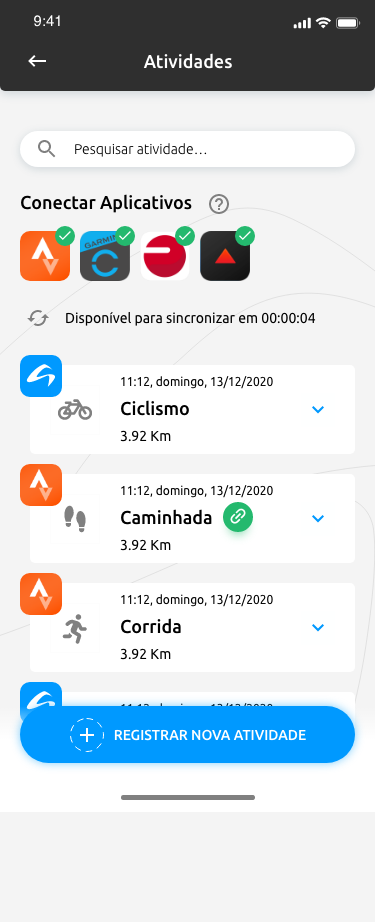 Tela de atividades
