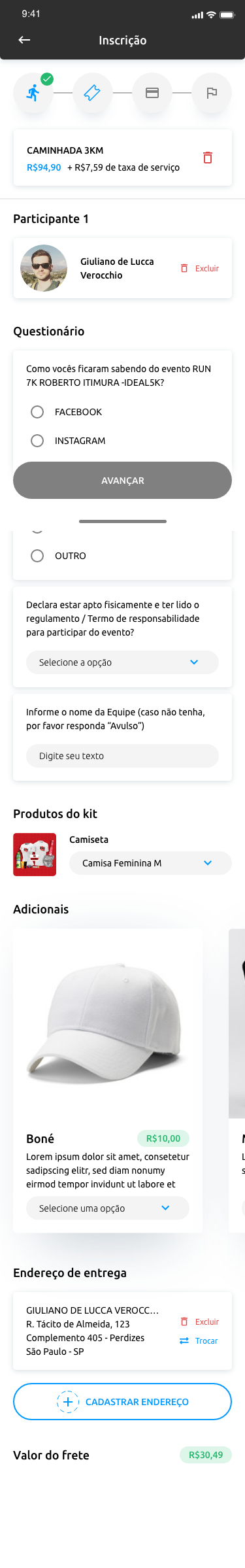 Tela de inscrição do participante