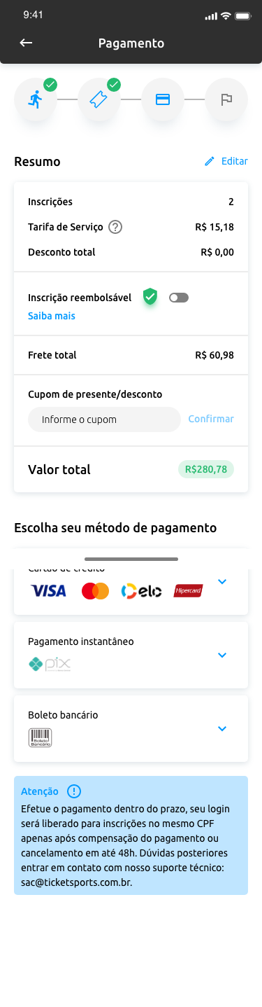 Tela de pagamento