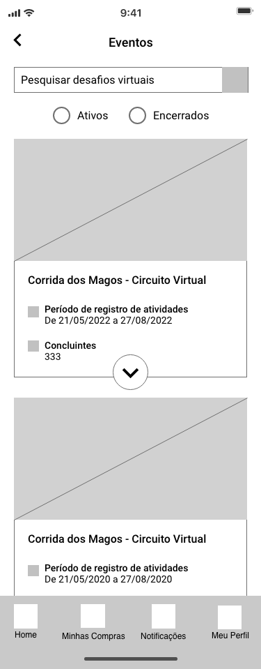 Wireframe de eventos